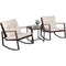 SUNCROWN 3-Piece Patio Bistro Set Outdoor Rocking Chairs Set Brown Wicker Porch Chairs with Glass Coffee Table, Beige Cushion