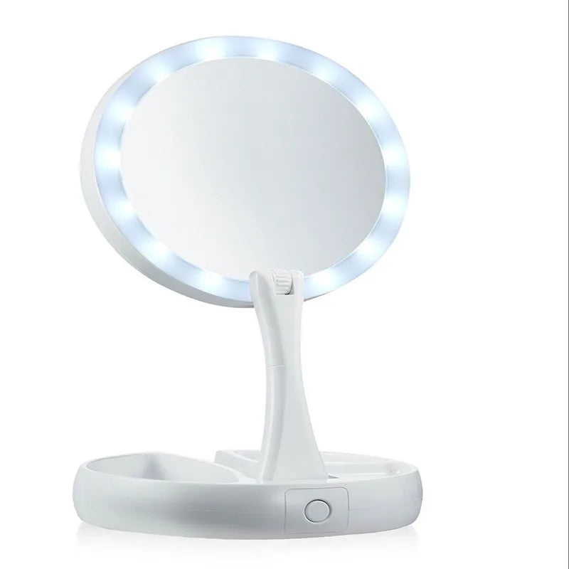 Foldable USB Charging or Battery Led Mirror Makeup White Vanity Cosmetic Mirror with Light 10X Magnifying Table Mirrors