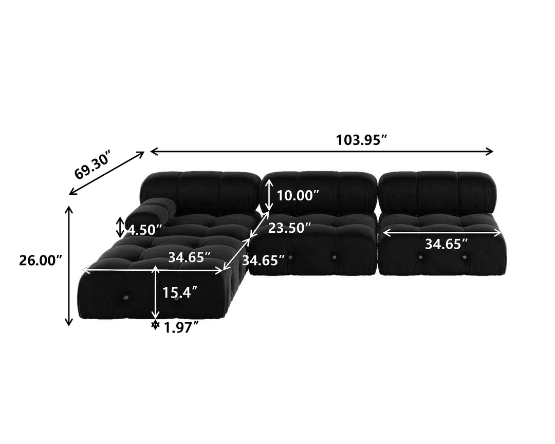 Sdorens Sectional Sofa Living Room Sofas L-Shaped Velvet Couch with Reversible Ottoman Convertible Modern Design Couch Sofa