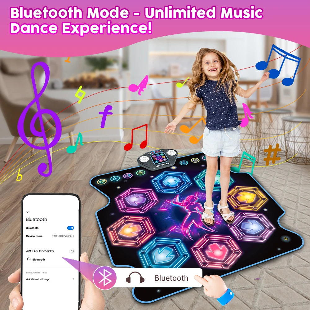 VATOS Musical Dance Mat Toy for Kids 27 Levels 8 LED Keys Bluetooth 5 Game Modes Ages 3+ Boys Girls Outdoor Party Christmas Gift