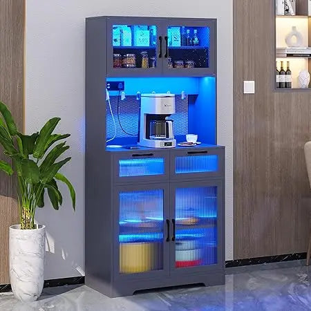 Tall Arched Display Cabinet with Lights, 71" Bookcase with Adjustable Shelves, Modern Storage Organizers with Glass Door, Kitch