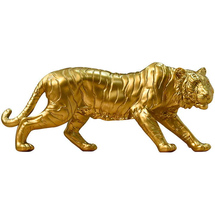 Resin Tiger Casting Animal Figurine Ornaments Gold 3D Tiger Animal Statue Christmas Gift Collectibles for Home TV Cabinet Decor