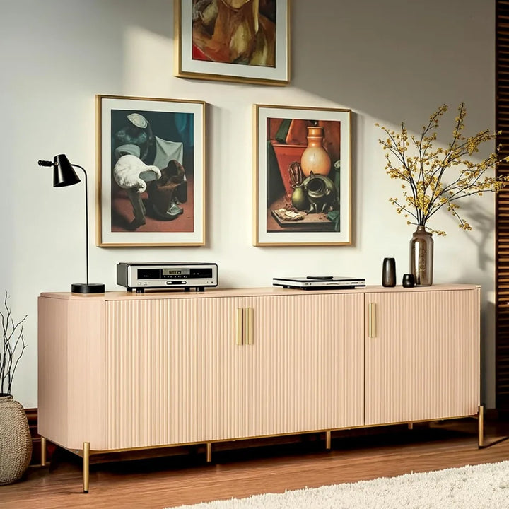 66.3" Sideboard Buffet Cabinet, Kitchen Storage Cabinet with Fluted Decorated Doors, Wooden Accent Console with 3 Doors for Liv