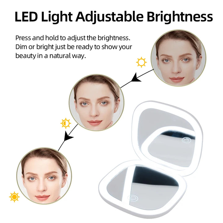 Mini Makeup Mirror Led Compact Pocket Portable Foldable Cosmetic Charge Makeup Mirror With 10X Light Magnifying Makeup Mirror