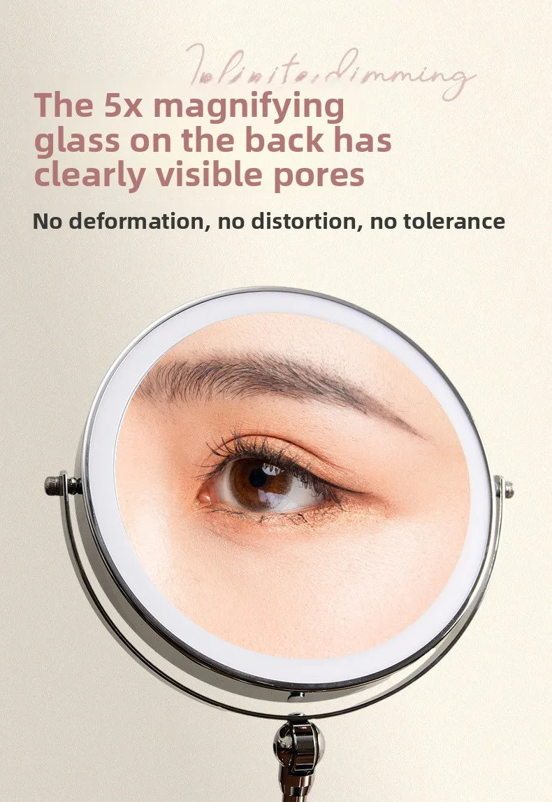 8 Inch Makeup Mirror With Light Lamp 5/7/10X Magnification 3 Color Lights,Adjustable Brightness Height Standing Cosmetic Mirror