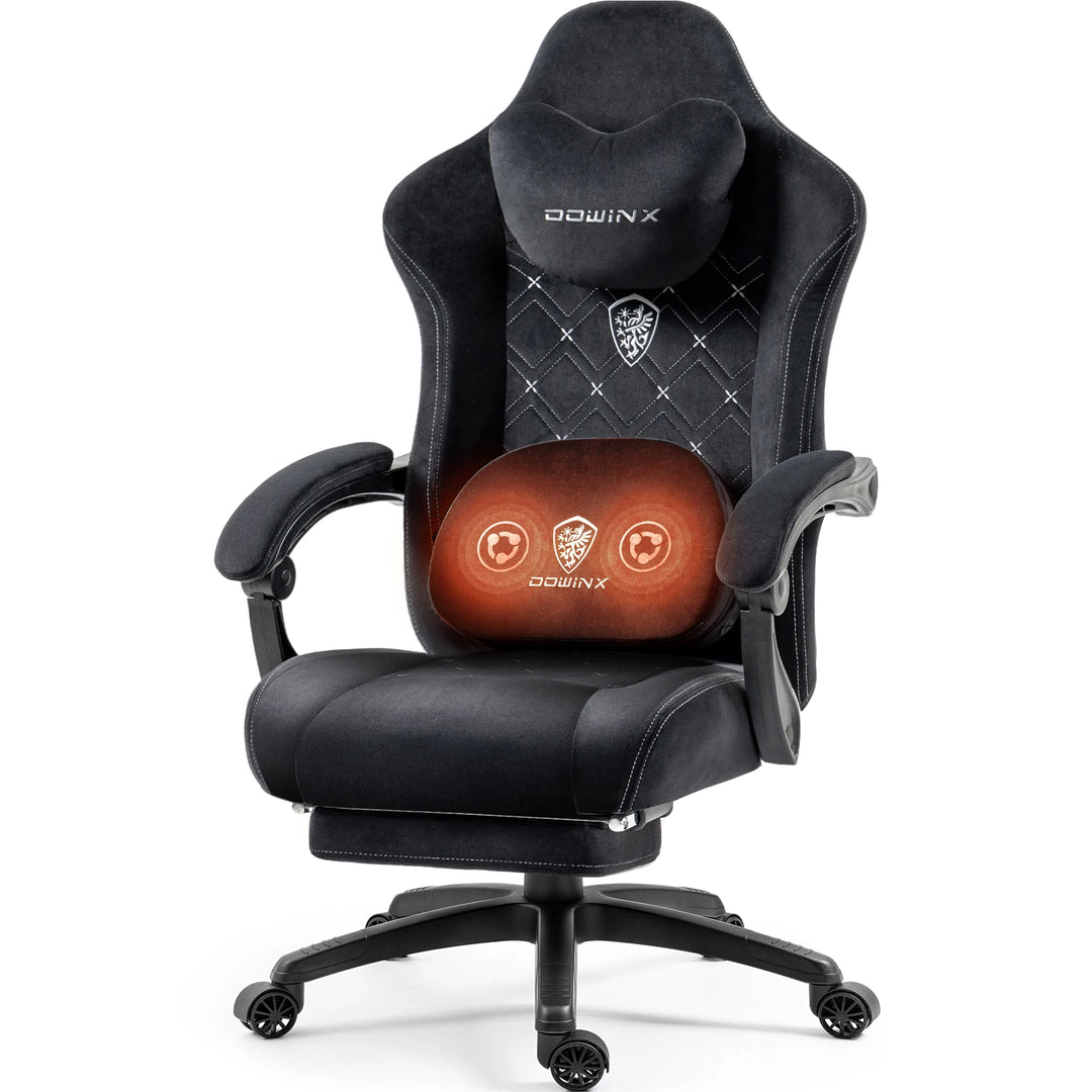 Dowinx Gaming Chair with Heated Massage Lumbar Support, Breathable Fabric Office Chair with Pocket Spring Cushion and Footrest,