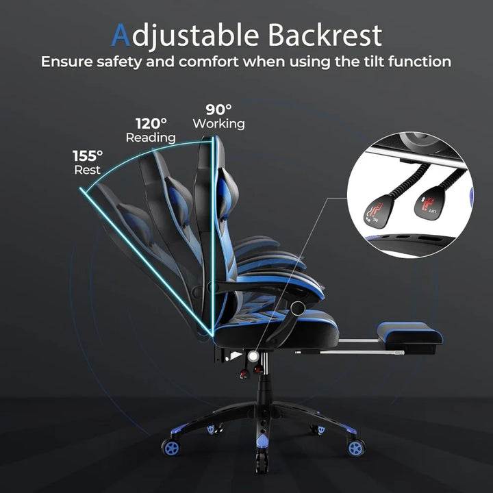 Gaming Chair Video Game Chair with Footrest and Lumbar Support Racing Style PU Leather Computer Chair Ergonomic Adjustable Swiv