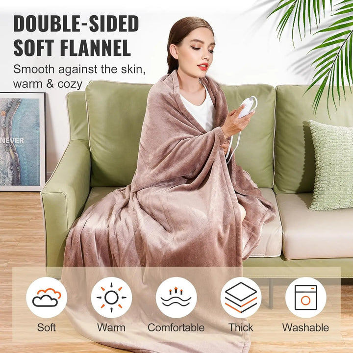 Heated Blanket Electric Throw, 84" x 90" Queen Size,Soft Flannel Heating Blanket with 10 Hours Timer Auto-off & 5 Heating Levels