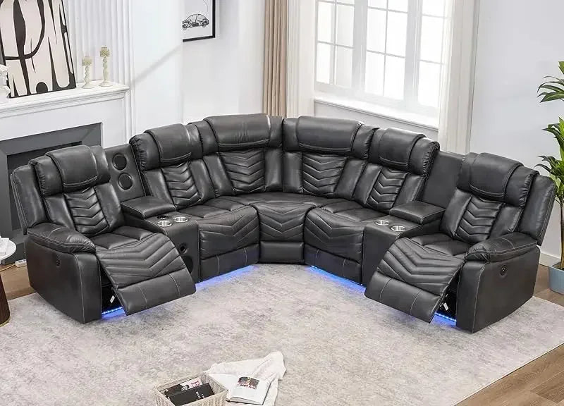 RPD4-Power Recliner Sectional Sofa Couches with Bass Speakers Living Room.Leather Reclining Corner Sectionals Sofa Couch Sets wi
