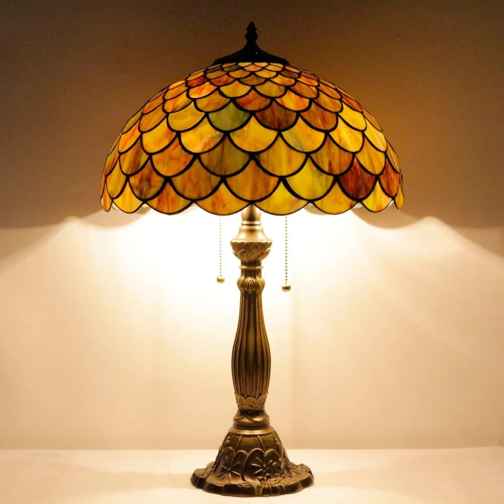 Stained Glass Fish Scales Style Antique Desk Reading Light 16X16X24 Inches Decor for Bedroom Living Room Home Office