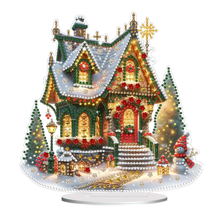 Acrylic Christmas House Table Top Diamond Painting Ornament Kits 5D DIY Diamond Art Tabletop Decorations for Adults Beginner