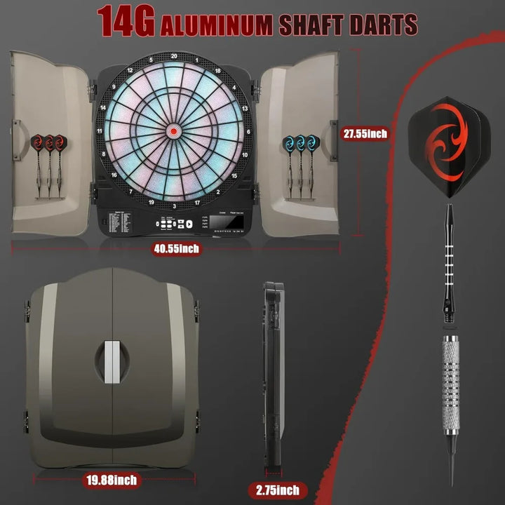 Electronic Dart Board Cabinet Set, Illuminated Target Dartboard for Adults Kids, 48 Games with 315 Variations Soft Tip Digital D