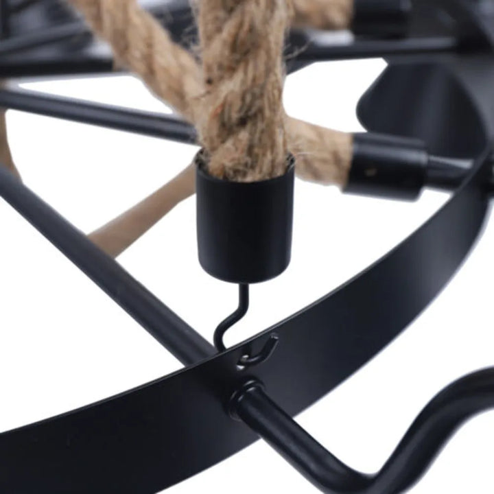 Bymaocar 12 Lights Hemp Rope Vintage Industrial Chandelier Ceiling Light Rustic Wheel Large Pendant Light Fixture Fit  Cafe Bar