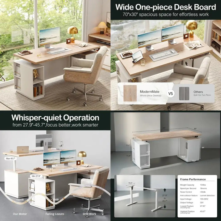 Large Electric Height-Adjustable Standing Desk with Privacy Panel and Charging Station