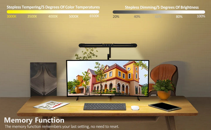 Three-head Desk Lamp With Memory Function, Five Color Temperatures, Five Brightness Levels, 45-degree Angle Design For Desk Use