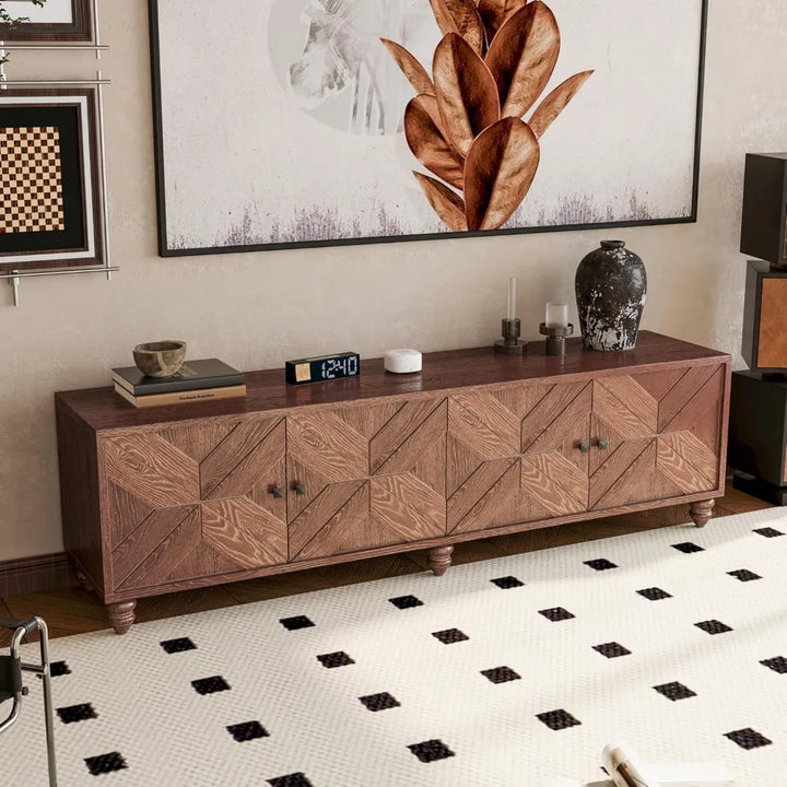 Entertainment Center with Storage Extendable TV Cabinet with Adjustable Shelves Lacquered and Real Wood Veneered TV Console Tabl