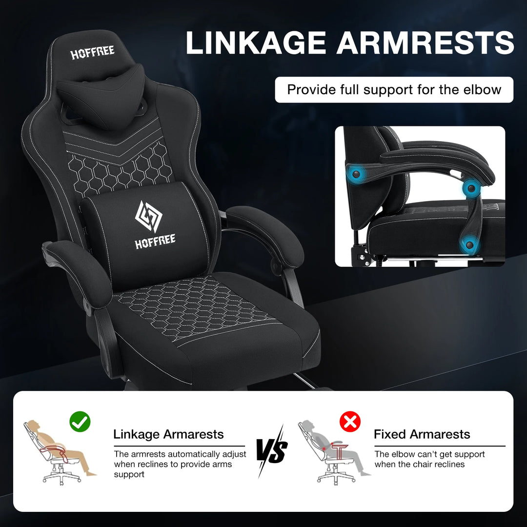 Breathable Gaming Chair With Lumbar Cushion Bluetooth Speaker Dual Function Point Massage Height Adjustable Office Computer Chai