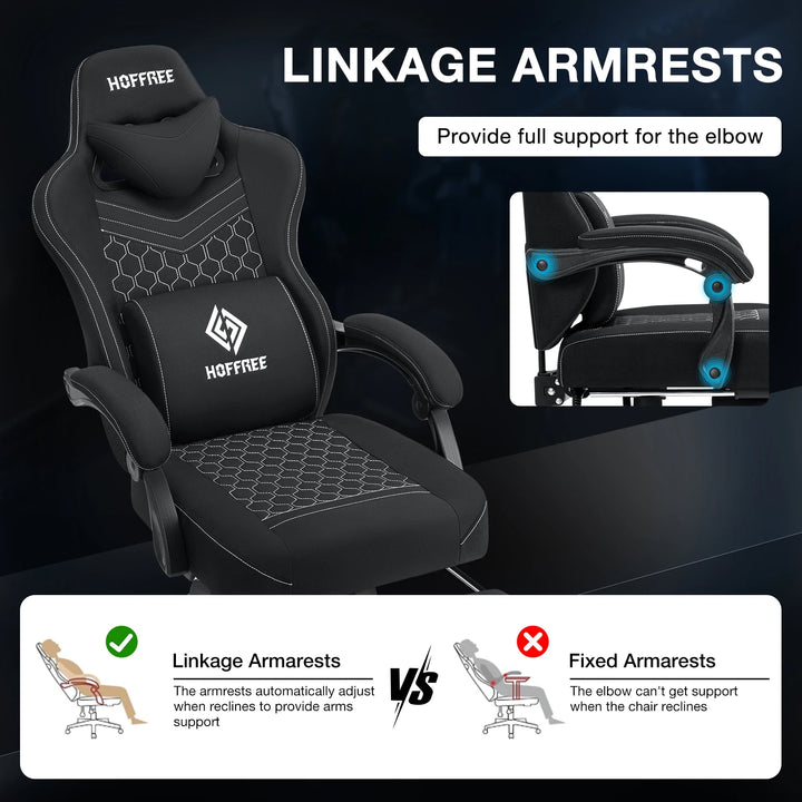 Breathable Gaming Chair With Lumbar Cushion Bluetooth Speaker Dual Function Point Massage Height Adjustable Office Computer Chai