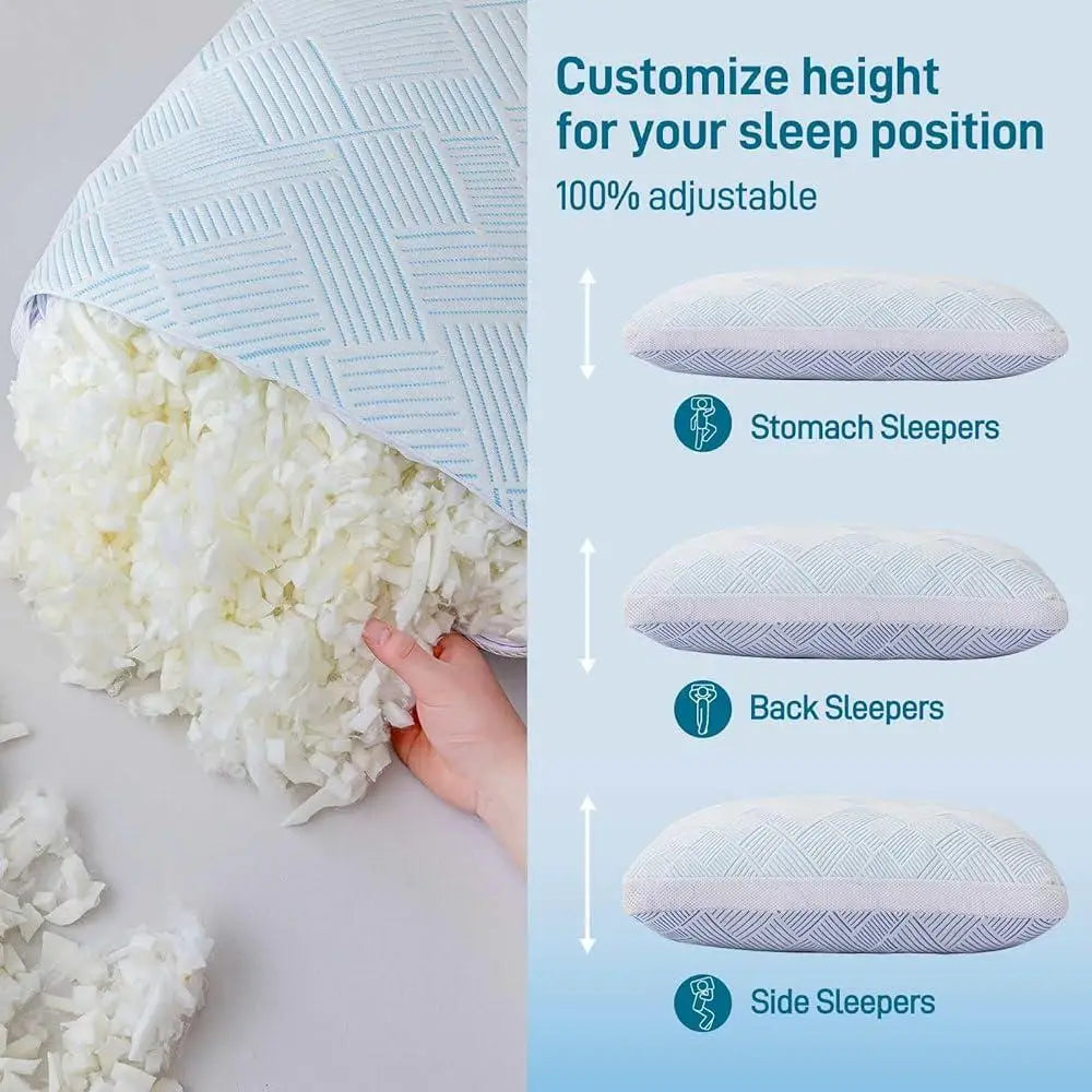 Adjustable Shredded Memory Foam Cooling Pillow Set of 2 Hypoallergenic Bamboo Viscose Queen Size Soft Hotel Quality