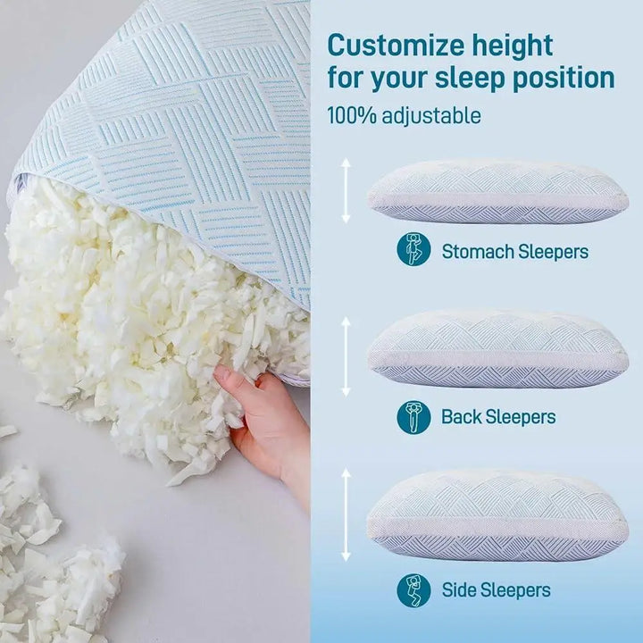 Adjustable Shredded Memory Foam Cooling Pillow Set of 2 Hypoallergenic Bamboo Viscose Queen Size Soft Hotel Quality