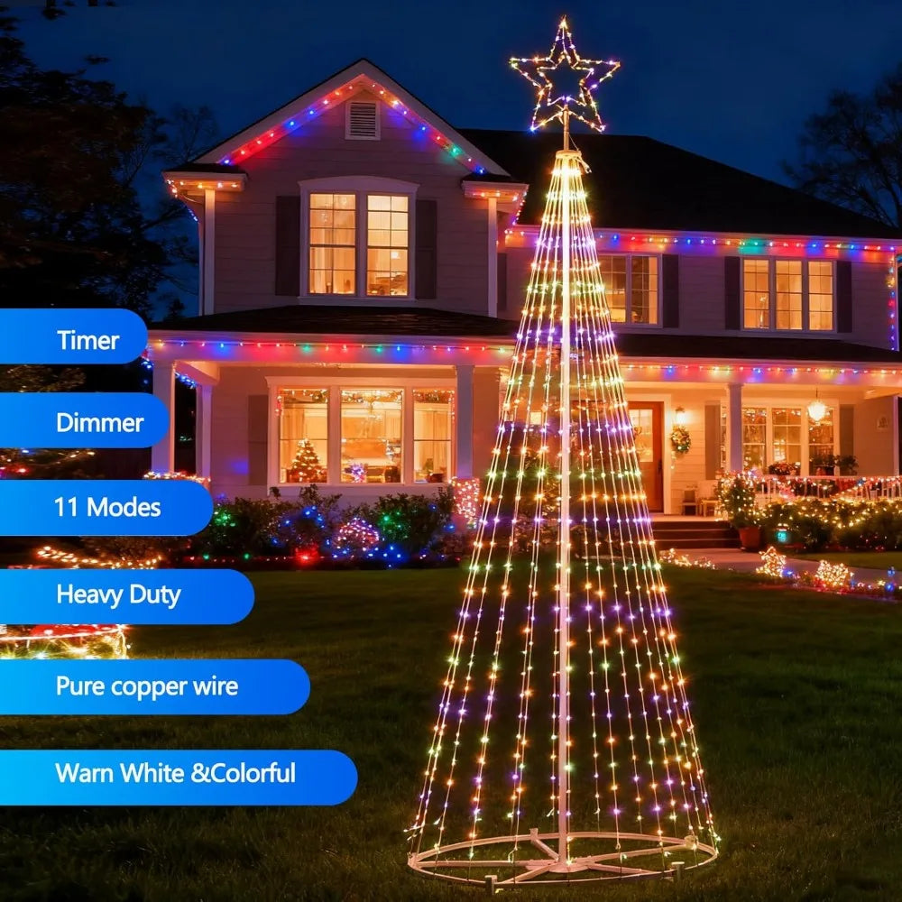 12-Foot Tall Star-Topped Outdoor Christmas Tree with 650 LED Lights and 8 Lighting Modes, Including Timer and Remote Control