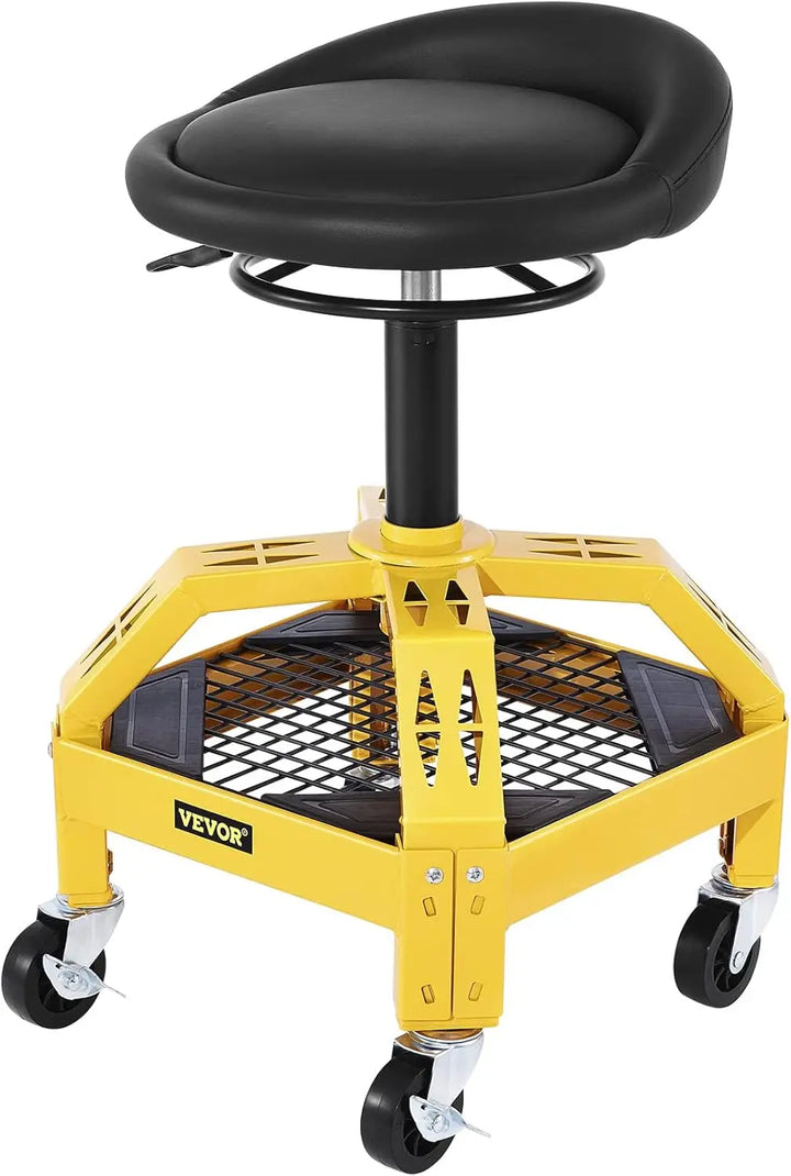 Rolling Garage Stool, 300LBS Capacity, Adjustable Height from 24 in to 28.7 in, Mechanic Seat with 360-degree Swivel Wheels