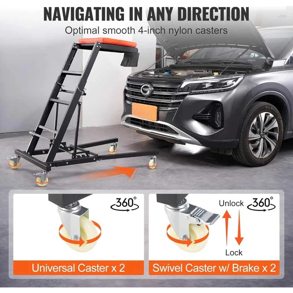 Top Automotive Creeper, 42.5"-64.8", 400 LBS Capacity, Padded Deck with 4 Swivel Caster Wheels