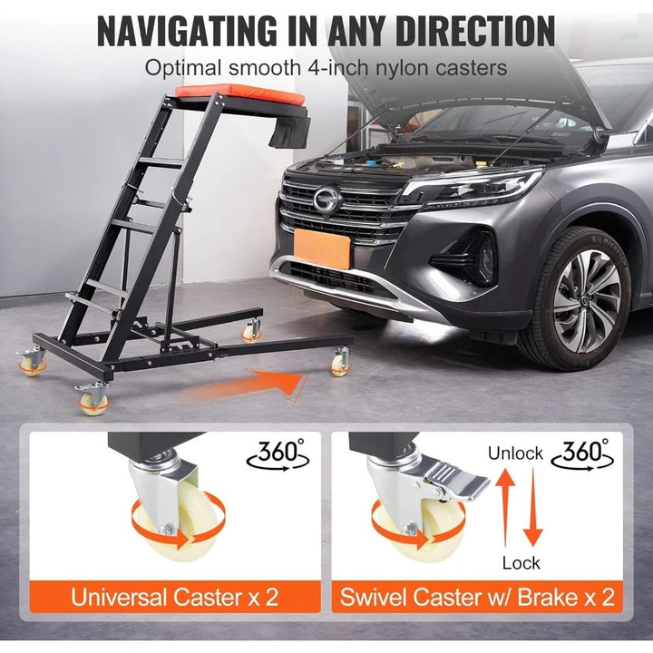 Top Automotive Creeper, 42.5"-64.8", 400 LBS Capacity, Padded Deck with 4 Swivel Caster Wheels
