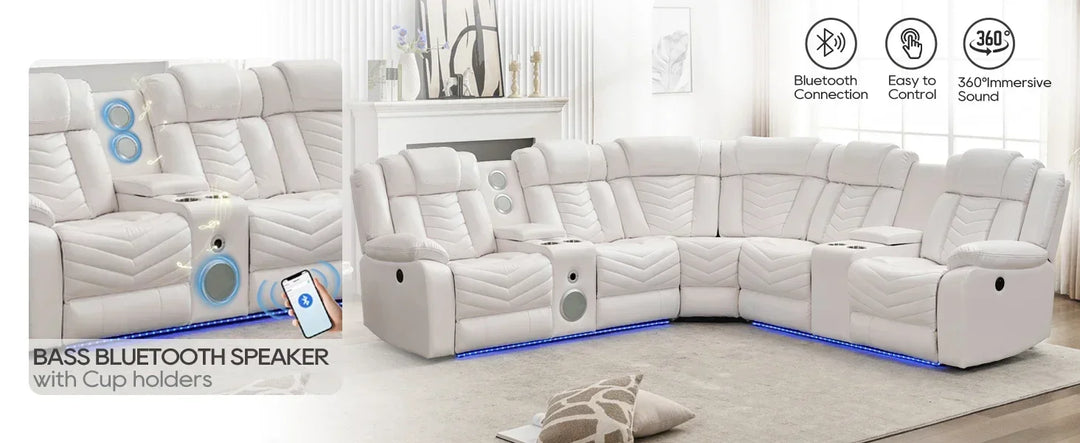 RPD4-Power Recliner Sectional Sofa Couches with Bass Speakers Living Room.Leather Reclining Corner Sectionals Sofa Couch Sets wi