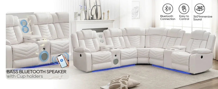 RPD4-Power Recliner Sectional Sofa Couches with Bass Speakers Living Room.Leather Reclining Corner Sectionals Sofa Couch Sets wi
