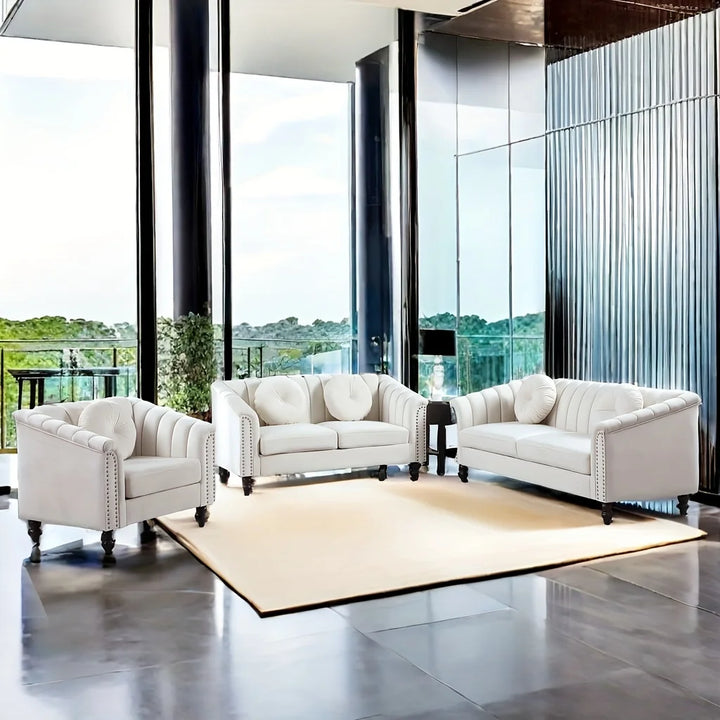 3pcs Chesterfield Sofa Couches Set with 5 Pillows Modern Sofas for Living Room, Bedroom, Office Comfortable Couch Leisure Sofa