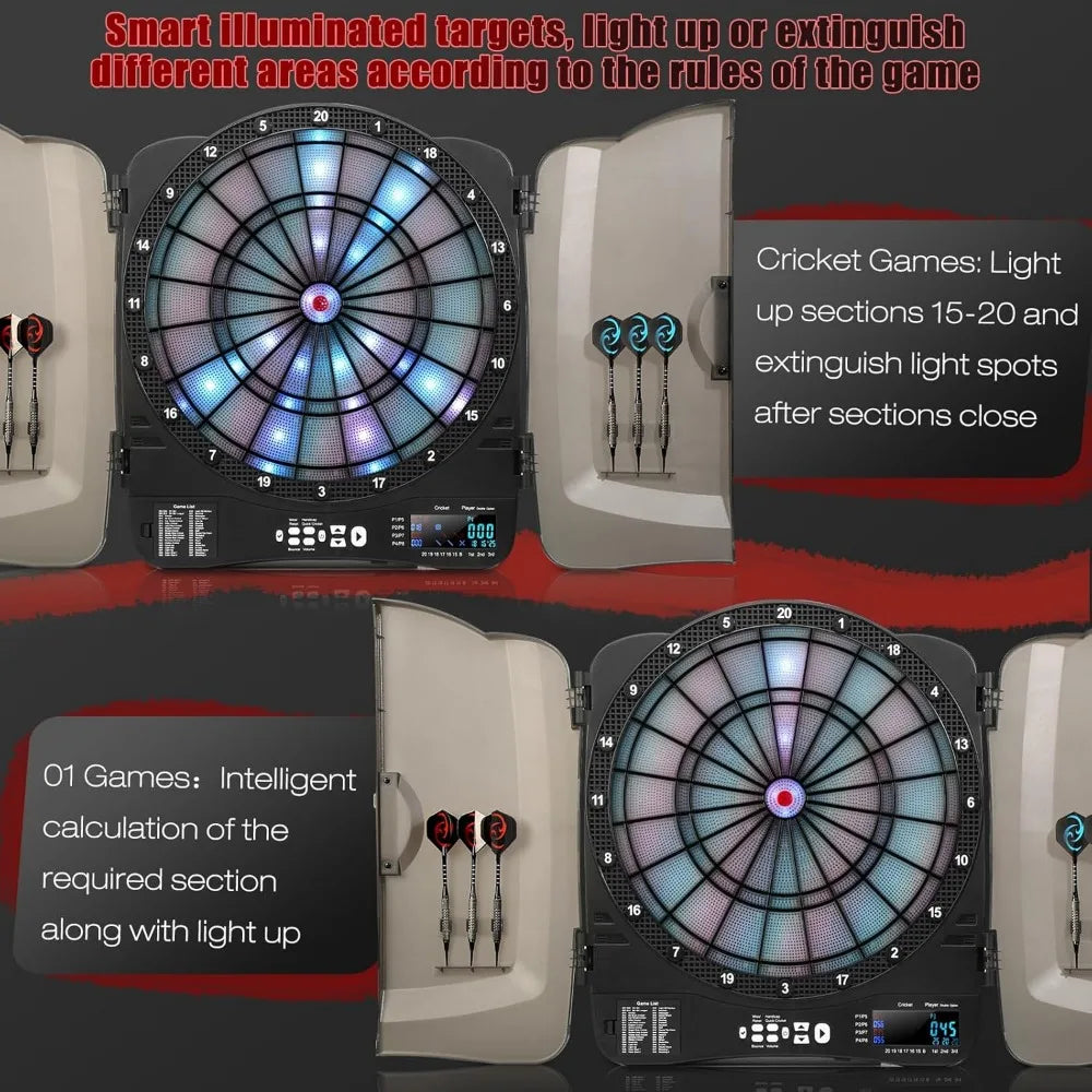 Electronic Dart Board Cabinet Set, Illuminated Target Dartboard for Adults Kids, 48 Games with 315 Variations Soft Tip Digital D