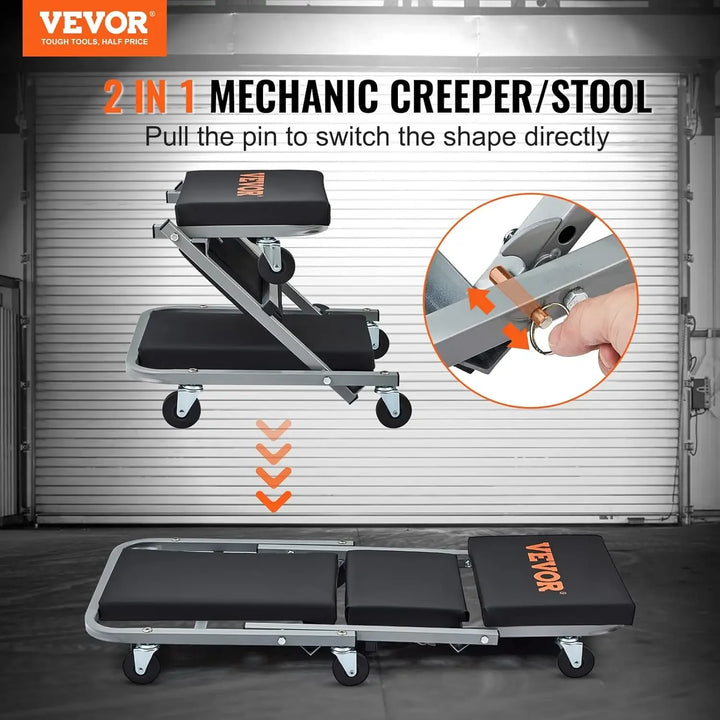 Mechanic Creeper, Garage Gift, 36" Z Creeper Seat, 2 in 1 Mechanic Gifts, 300 lbs Capacity, Low Profile Creeper with 6 pcs Wheel