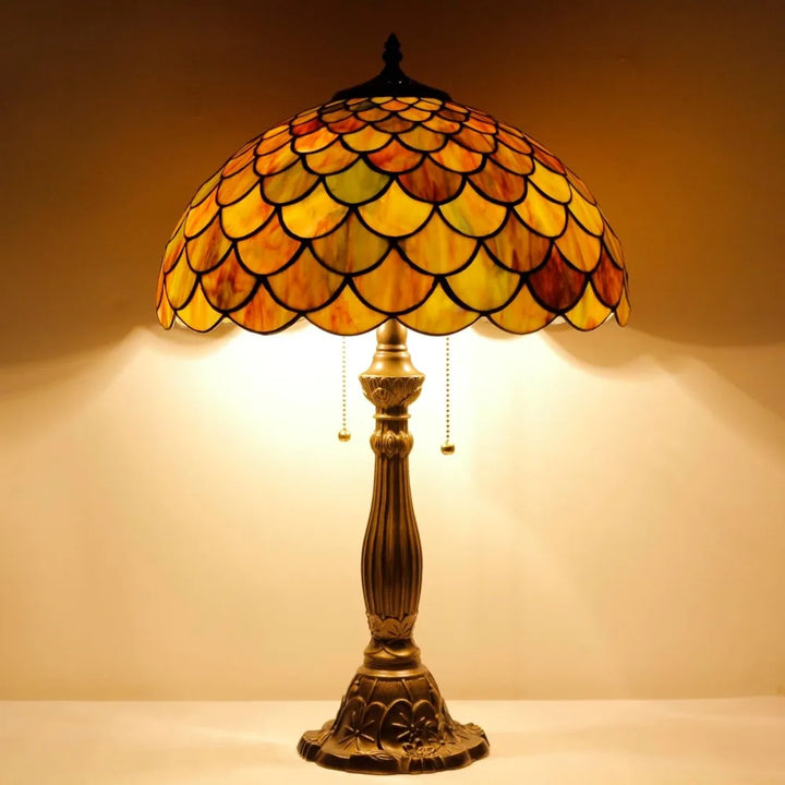 Stained Glass Fish Scales Style Antique Desk Reading Light 16X16X24 Inches Decor for Bedroom Living Room Home Office