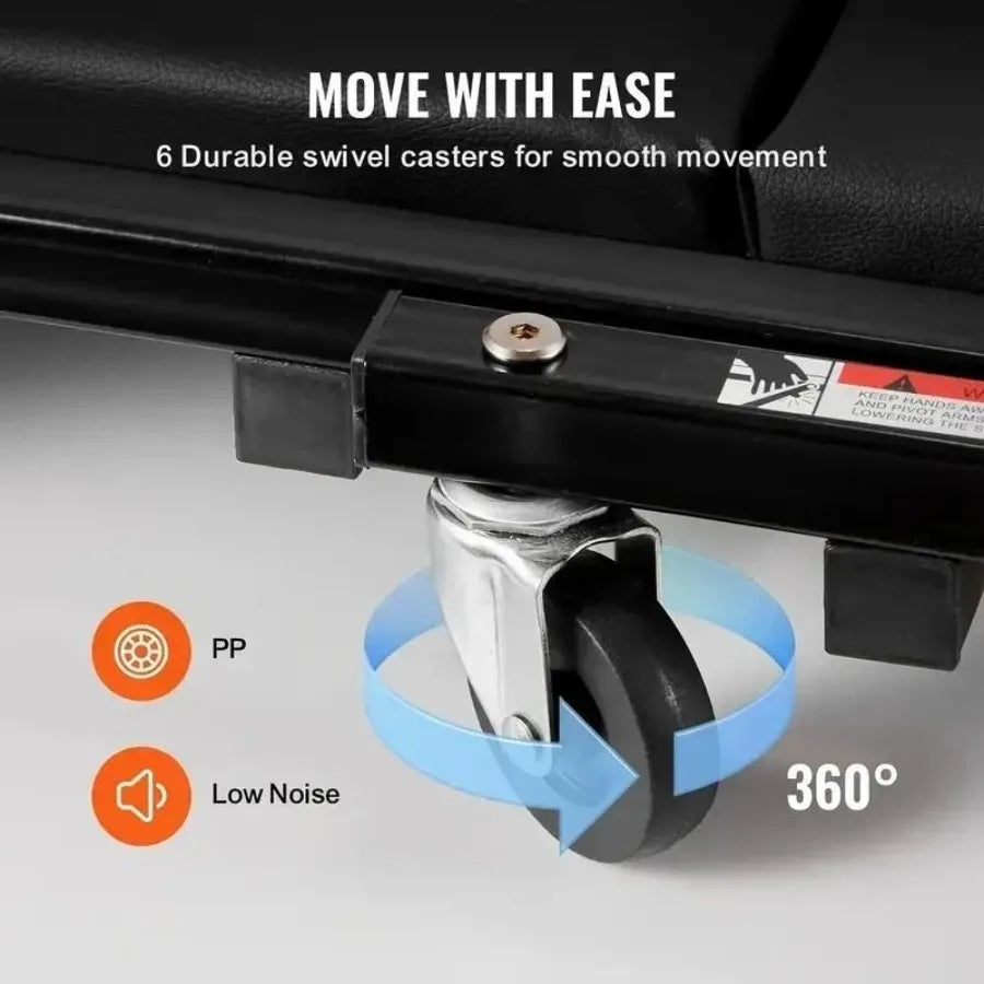 36 Inch 3 in 1 Mechanical Creeper with Brake Mode Z Seat 450 lbs Capacity Adjustable Foldable 6 Wheel Garage Rolling Seat Lay D