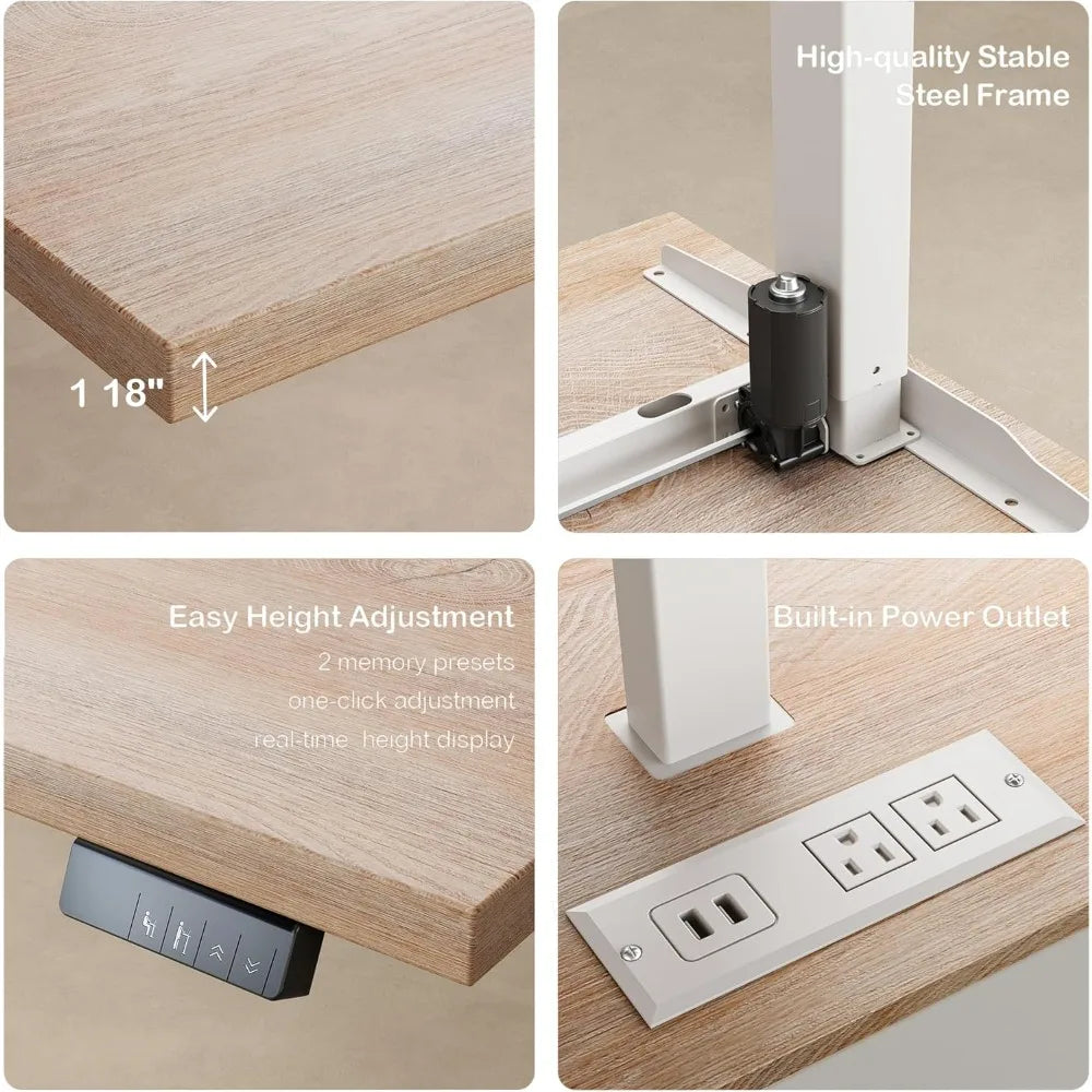 Large Electric Height-Adjustable Standing Desk with Privacy Panel and Charging Station
