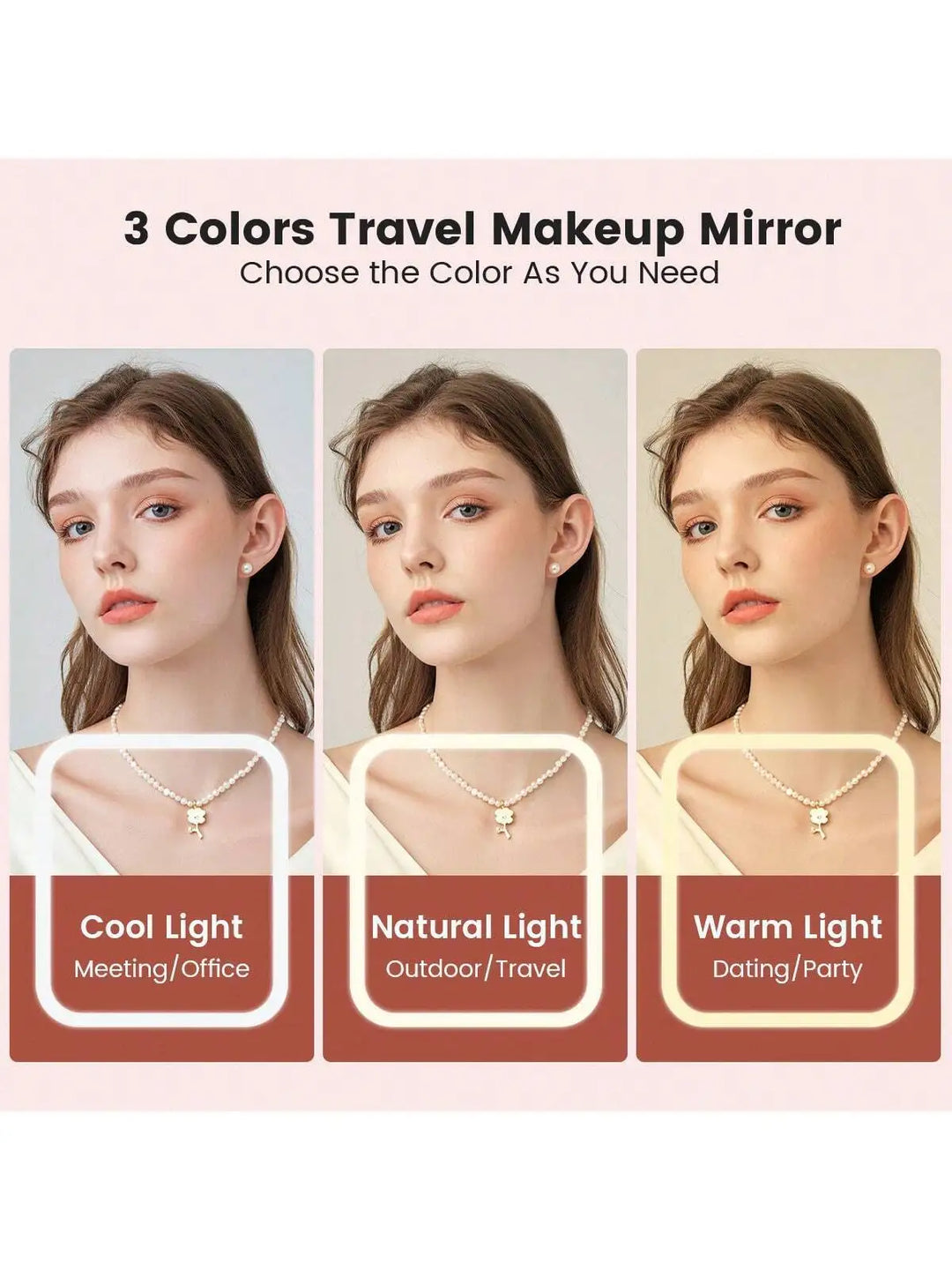 LED Makeup Mirror Portable Travel Lighted Beauty Mirror, 3 Color Lighting, Dimmable Touch Screen, Rechargeable Tabletop LED Fold