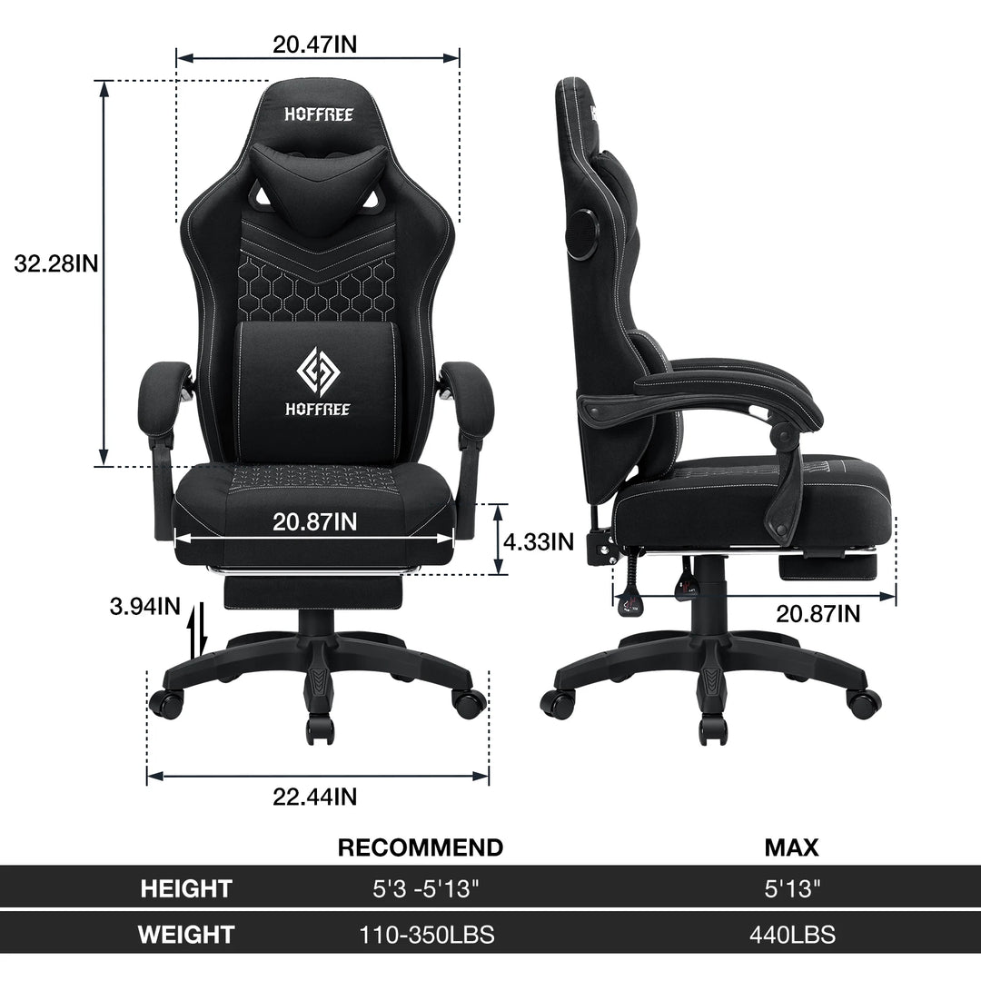 Breathable Gaming Chair With Lumbar Cushion Bluetooth Speaker Dual Function Point Massage Height Adjustable Office Computer Chai
