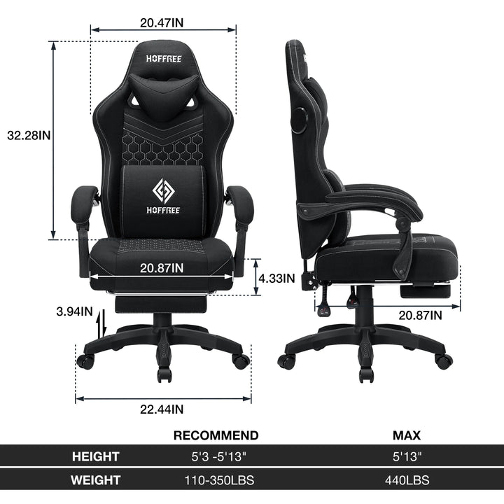 Breathable Gaming Chair With Lumbar Cushion Bluetooth Speaker Dual Function Point Massage Height Adjustable Office Computer Chai