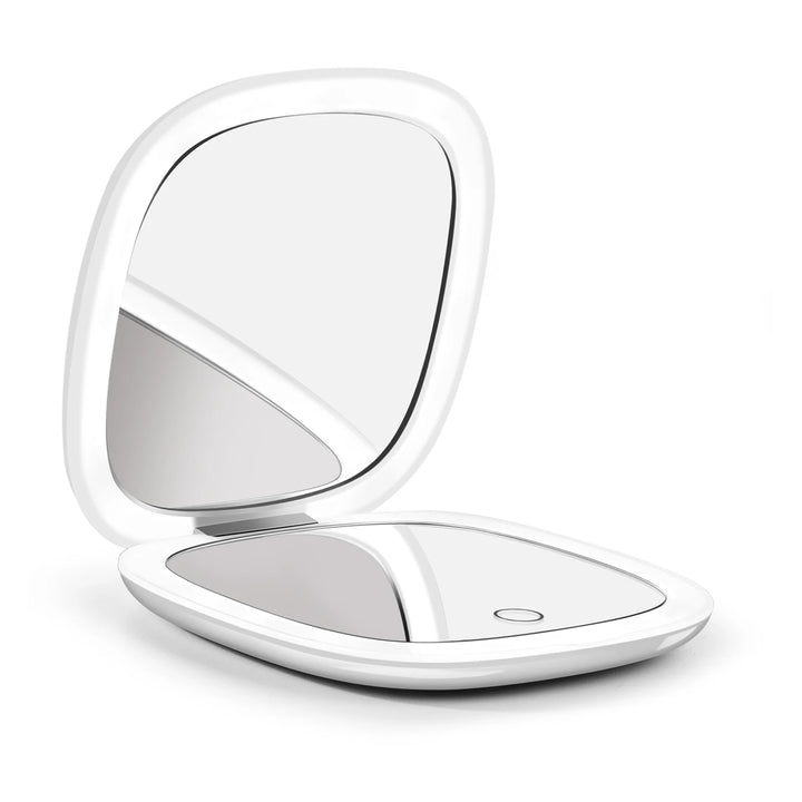 Compact Small Mini Gift Vanity Table Folding LED Lights Portable Hand Held Pocket Makeup Mirror 1X 10X magnifying