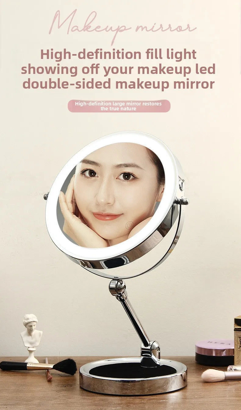 8 Inch Makeup Mirror With Light Lamp 5/7/10X Magnification 3 Color Lights,Adjustable Brightness Height Standing Cosmetic Mirror