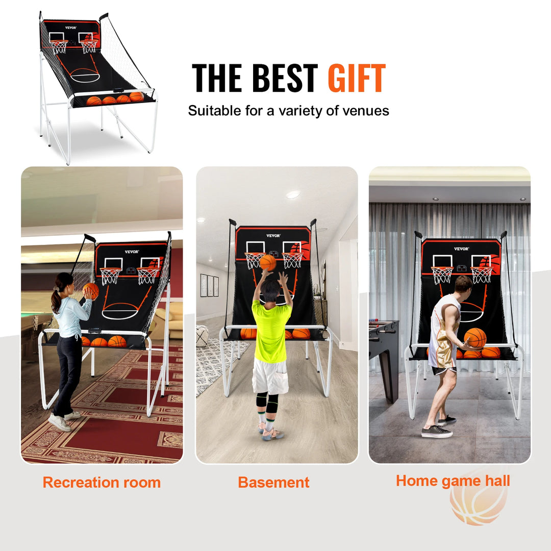VEVOR Foldable Basketball Arcade Game Indoor Basketball Game with 4 Balls 8 Game Modes Electronic Scoreboard Inflation Pump
