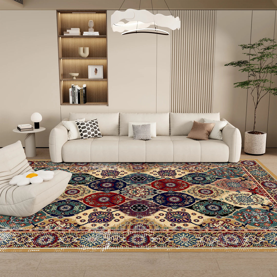 Washable Vintage Medallion Small Rug with Non-Slip BackingSoft and Stain ResistantNon-SheddingLow Plush Floor Rug Pad