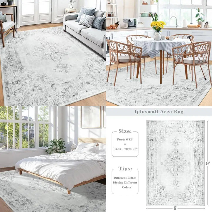 6x9 Washable Area Rug for Living Spaces, Large Bedroom Rugs, Vintage-Style Dining Room Floor Coverings, Non-Slip Soft Low Pile C