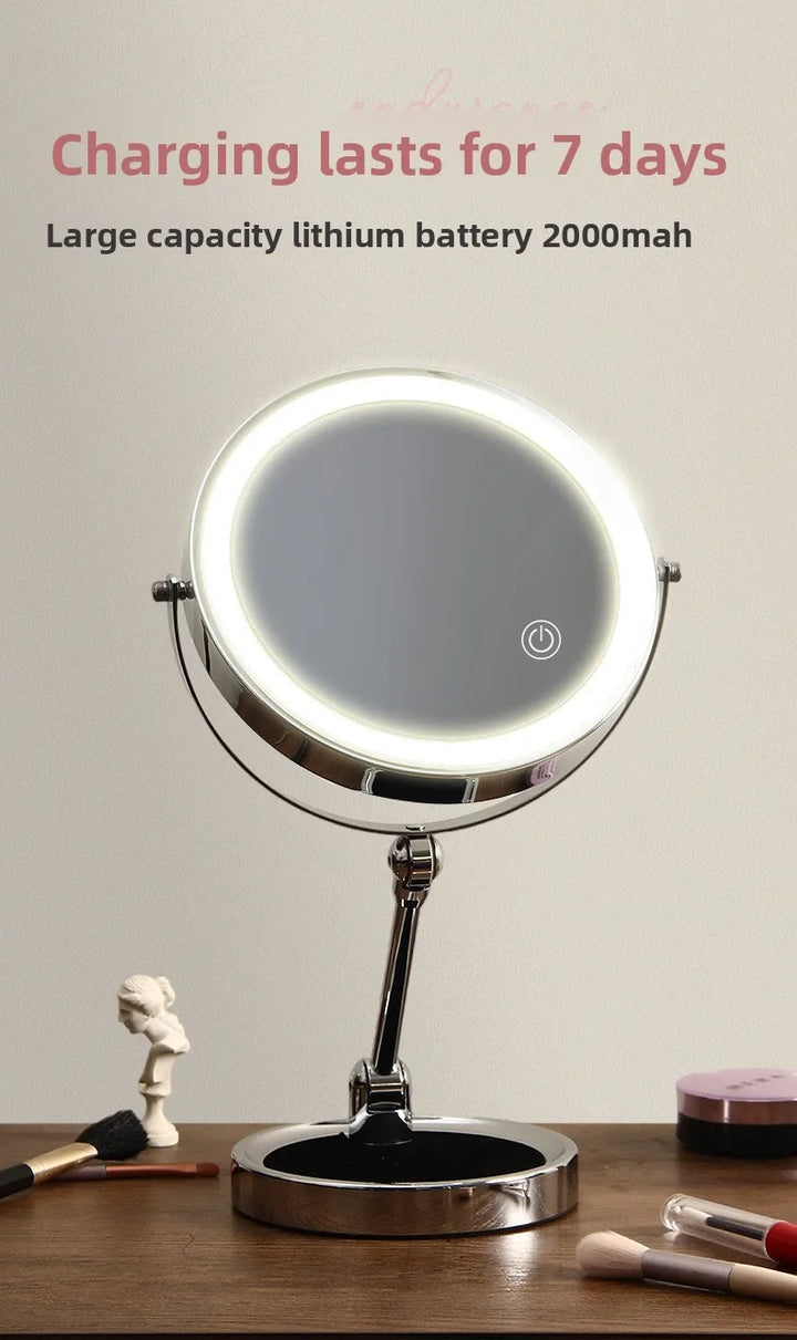8 Inch Makeup Mirror With Light Lamp 5/7/10X Magnification 3 Color Lights,Adjustable Brightness Height Standing Cosmetic Mirror