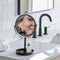 Dual-Sided Vanity Mirror 360 Degree Swivel Compact Design Freestanding Durable Metal Construction Elegant Makeup Organizer Tray