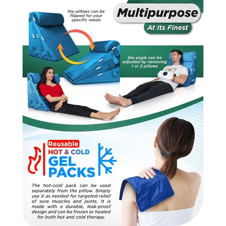 Popular 5pcs Orthopedic Bed Wedge Pillow Set, Post Surgery Memory Foam for Back, Leg & Knee Pain Relief, Sitting Pillow