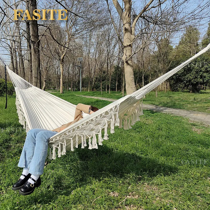 ins Style 2 Person Hammock Boho Large Macrame Fringe Double Deluxe Hammock Swing Net Chair Outdoor Indoor Hanging Deco