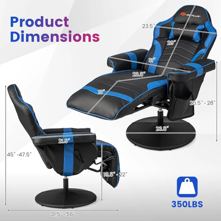 Gaming Recliner Adjustable Massage Gaming Chair with Cup Holder Footrest Ergonomic Single Sofa Living Room Home Theater Seating