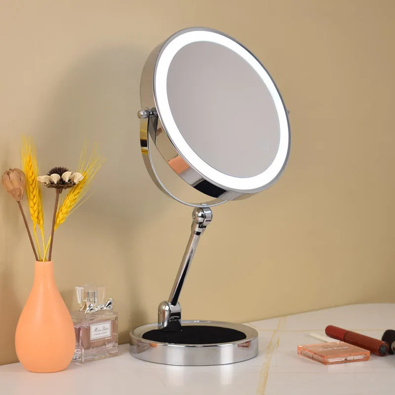 8 Inch Makeup Mirror With Light Lamp 5/7/10X Magnification 3 Color Lights,Adjustable Brightness Height Standing Cosmetic Mirror